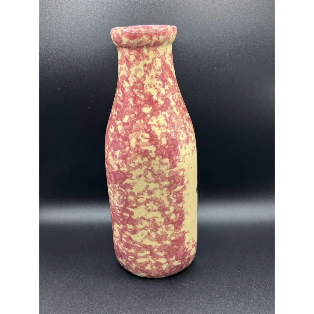 Vtg. Alpine Pottery-Roseville-Apple Design Sponge‎ Paint Milk Bottle Cottagecore